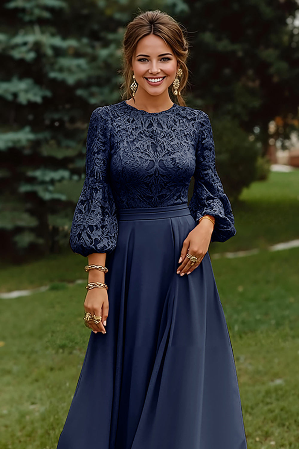 ZAPAKA Women Dusty Rose Mother of the Bride Dress A-Line Round Neck Lace Long Wedding Guest Dress with 3/4 Sleeves, Navy / US22W ZAPAKA Women Dusty Rose Mother of the Bride Dress A-Line Round Neck Lace Long Wedding Guest Dress with 3/4 Sleeves, Navy / US22W