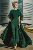 Dark Green Round Neck Long Mother of the Bride Jumpsuits with Pockets