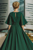 Dark Green Round Neck Long Mother of the Bride Jumpsuits with Pockets