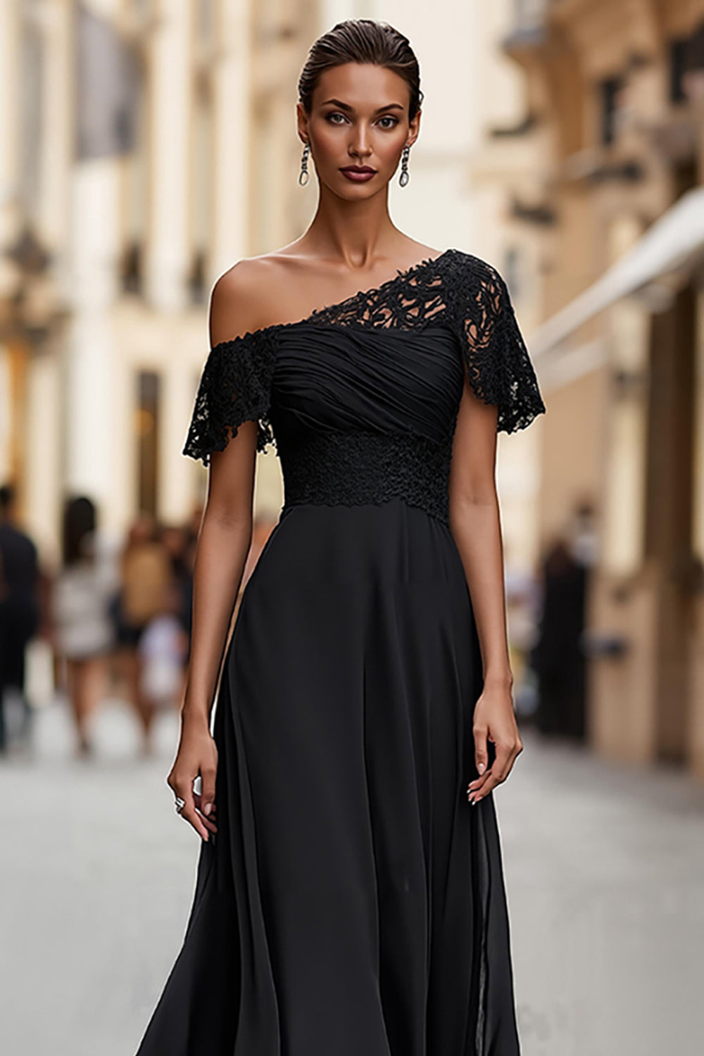 black ruched dress lace Rosaria Embroidered Ruched Dress - Noir Velvet & Lace Sleeveless Midi Dress