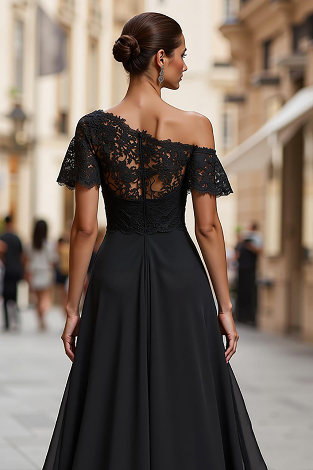 Zapaka Women Black Long Mother of the Bride Dress with Lace One