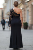 Black One Shoulder Mermaid Plus Size Mother Of The Bride Dress with Lace