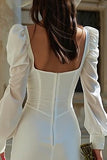 Ivory Corset Bodycon Square Neck Short Graduation Dress with Sleeves
