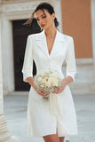 Ivory Notched Lapel A Line Short Work Dress with Sleeves