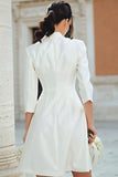 Ivory Notched Lapel A Line Short Work Dress with Sleeves