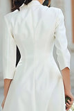 Ivory Notched Lapel A Line Short Work Dress with Sleeves