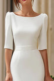 Ivory Mermaid Boat Neck Long Engagement Dress with Sleeves