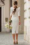Ivory Boat Neck Mermaid Long Engagement Dress with Sleeves