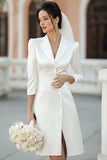 Ivory Peak Lapel A Line Midi Engagement Dress with Slit
