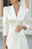 Ivory Peak Lapel A Line Midi Engagement Dress with Slit