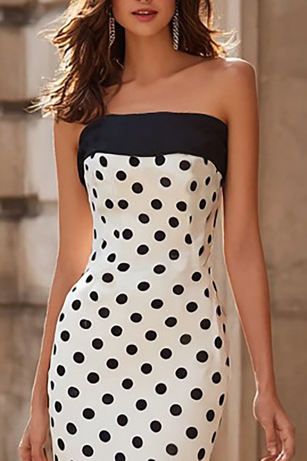 Zapaka Women White Black Long Prom Dress Mermaid Strapless Polka Dots Formal Dress ZAPAKA Zapaka Women White Black Long Prom Dress Mermaid Strapless Polka Dots Formal Dress ZAPAKA