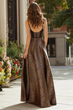 Brown Leopard Corset A Line Long Prom Dress