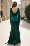 Dark Green Satin Sheath V-Neck Long Formal Dress with Slit