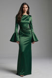 Dark Green Satin Bateau Neck Sheath Long Formal Dress