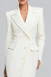 White Peak Lapel Sheath Long Sleeve Blazer Dress with Slit