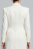 White Peak Lapel Sheath Long Sleeve Blazer Dress with Slit