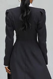Black Notched Lapel Single-Breasted A Line Blazer Dress