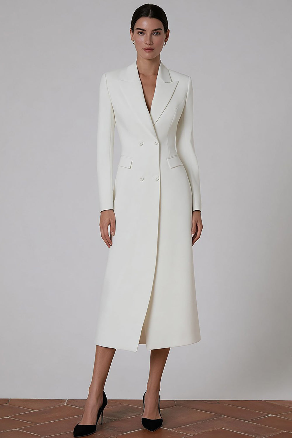 Zapaka Women Ivory Blazer Dress Peak Lapel Double-breasted Business Outfit, Ivory / L Zapaka Women Ivory Blazer Dress Peak Lapel Double-breasted Business Outfit, Ivory / L