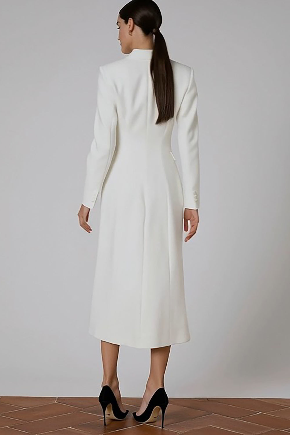 Zapaka Women Ivory Blazer Dress Peak Lapel Double-breasted Business Outfit, Ivory / L Zapaka Women Ivory Blazer Dress Peak Lapel Double-breasted Business Outfit, Ivory / L