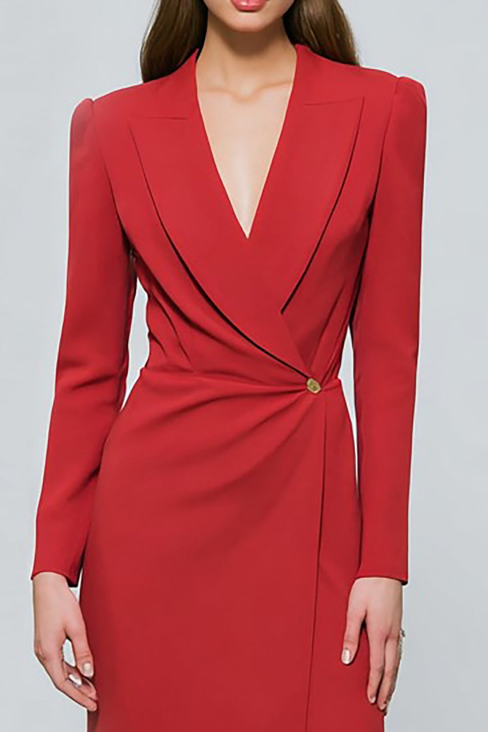 Zapaka Women Red Work Dress with Slit Peak Lapel Sheath Long Sleeve Business Outfit, Red / 3XL Zapaka Women Red Work Dress with Slit Peak Lapel Sheath Long Sleeve Business Outfit, Red / 3XL