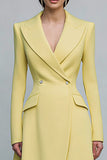 Yellow Peak Lapel A Line Long Sleeve Work Dress
