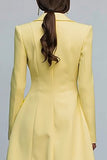 Yellow Peak Lapel A Line Long Sleeve Work Dress