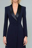 Navy Shawl Lapel A Line Blazer Dress with Slit