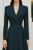 Navy Lapel Single-breasted A Line Work Dress