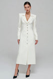 Ivory Sheath Notched Lapel Single-breasted Blazer Dress