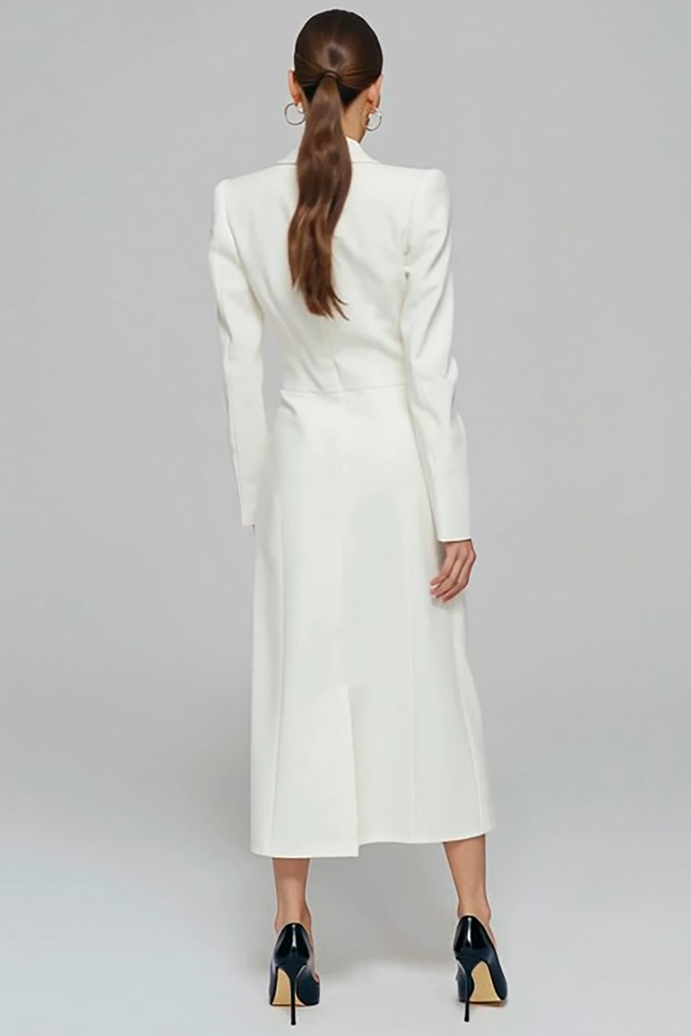 ivory blazer dress Zapaka Women Ivory Blazer Dress Sheath Notched Lapel Single-breasted Business Outfit, Ivory / M