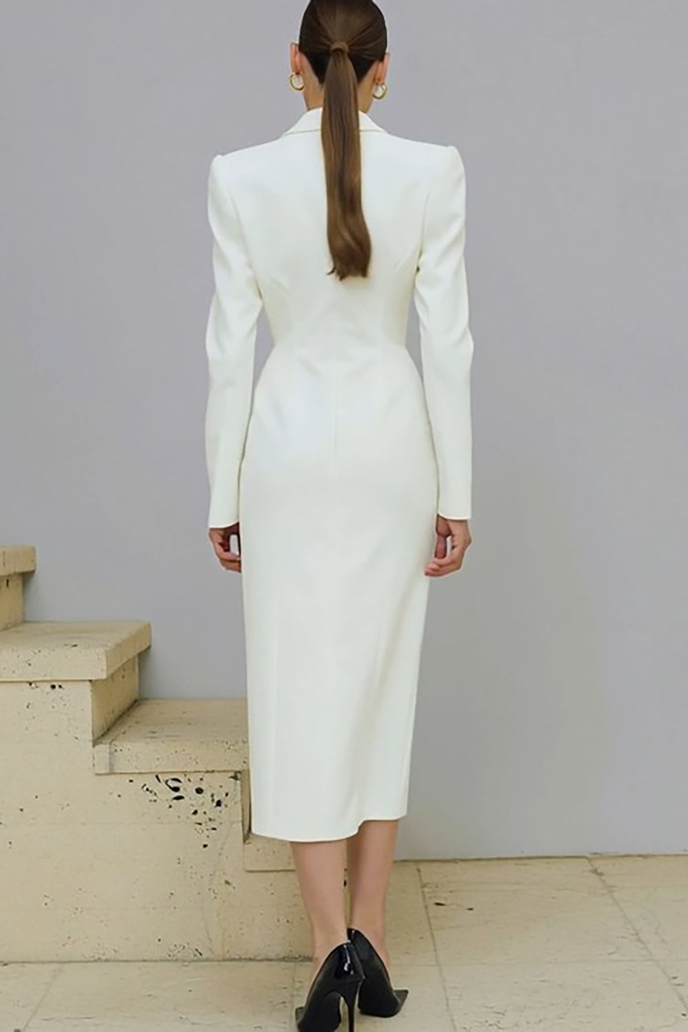 ivory work dress Ivory Round Neck Tweed A Line Short Work Dress with Pockets
