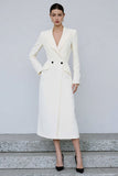 Ivory Sheath Peak Lapel Long Sleeve Work Dress