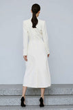 Ivory Sheath Peak Lapel Long Sleeve Work Dress