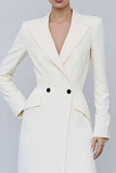 Ivory Sheath Peak Lapel Long Sleeve Work Dress