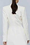 Ivory Sheath Peak Lapel Long Sleeve Work Dress