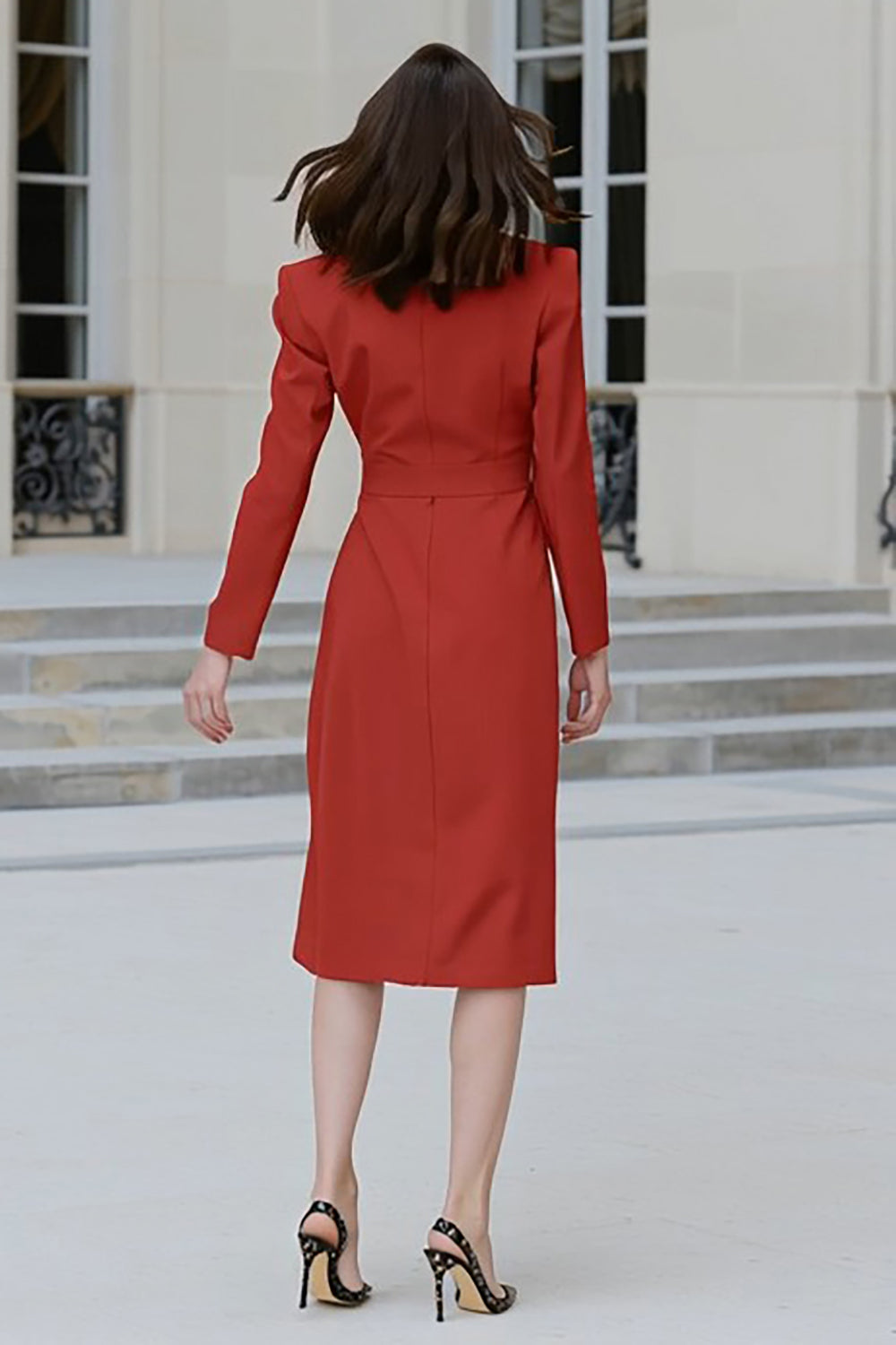 Zapaka Women Red Work Dress with Slit Sheath Peak Lapel Midi Business Outfit, Red / XL Zapaka Women Red Work Dress with Slit Sheath Peak Lapel Midi Business Outfit, Red / XL