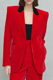Red 2-piece Peak Lapel Velvet Women Suits