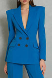 Blue 2-piece Double-breasted Peak Lapel Women Suits
