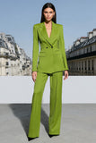 Green 2-piece Peak Lapel Women Suits