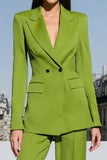 Green 2-piece Peak Lapel Women Suits