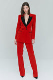 Red 2 Piece Peak Lapel Women's Work Suits