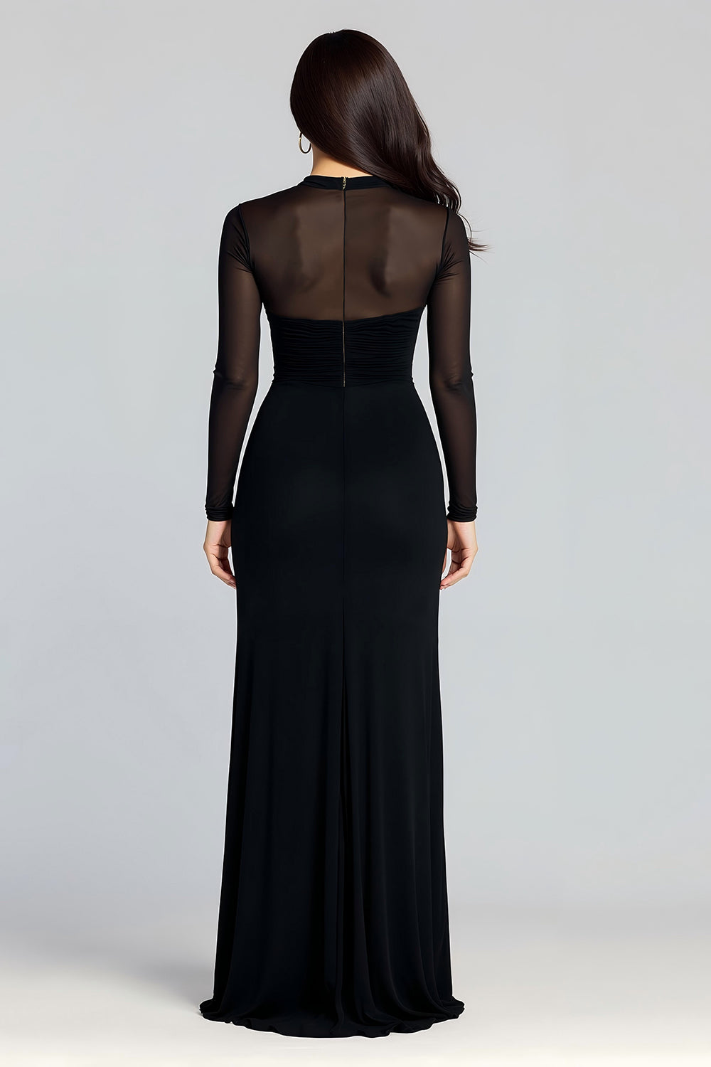 Zapaka Women Black Sheath Formal Dress High Neck Long Sleeve Evening Dress with Slit, Black / US18W Zapaka Women Black Sheath Formal Dress High Neck Long Sleeve Evening Dress with Slit, Black / US18W