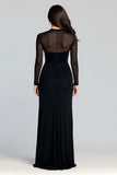 Black Sheath High Neck Long Sleeve Formal Dress with Slit
