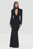 Black Mermaid V Neck Long Sleeve Formal Dress