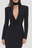 Black Mermaid V Neck Long Sleeve Formal Dress