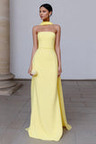 Strapless Sheath Yellow Formal Dress with Streamer