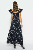 Black and White A Line Flutter Sleeves Long Polka Dots Dress