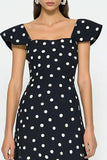 Black and White A Line Flutter Sleeves Long Polka Dots Dress