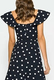Black and White A Line Flutter Sleeves Long Polka Dots Dress