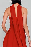 Red Strapless Sheath Long Convertible Dress with Streamer